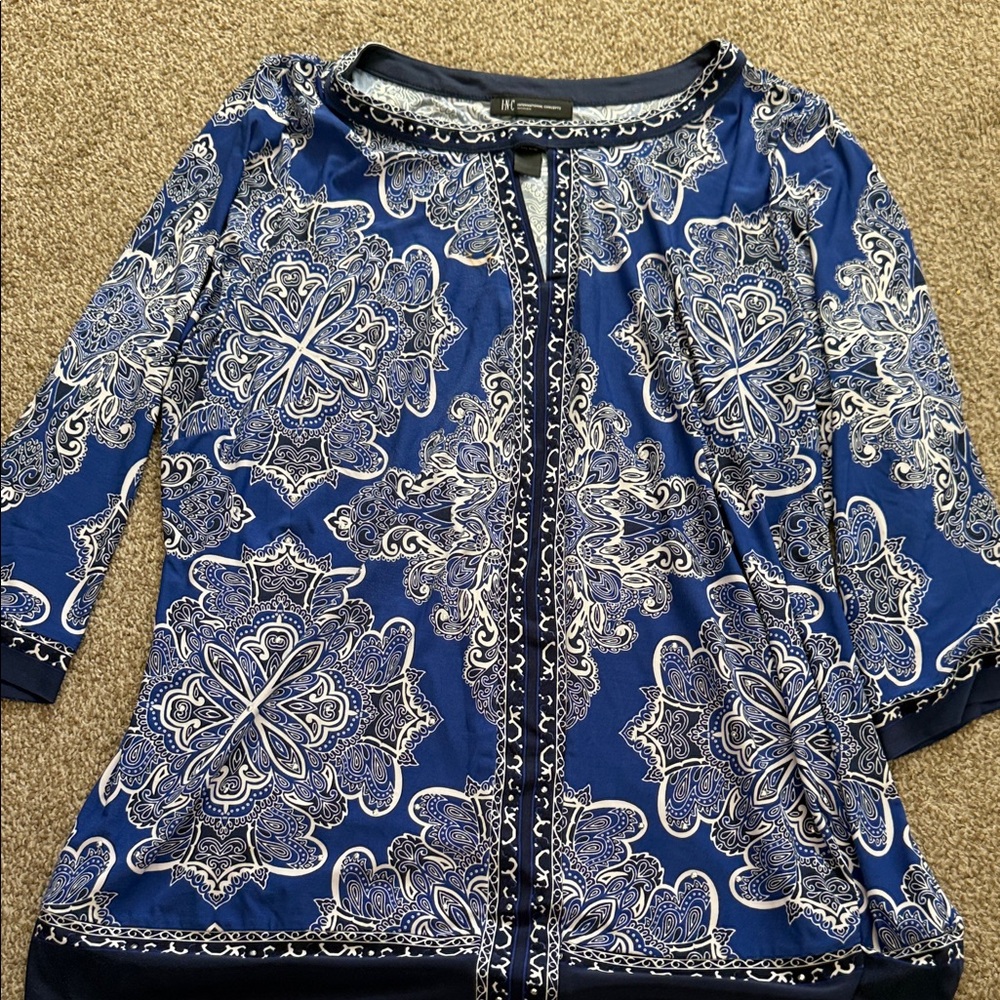INC International Concepts Blue and White Top